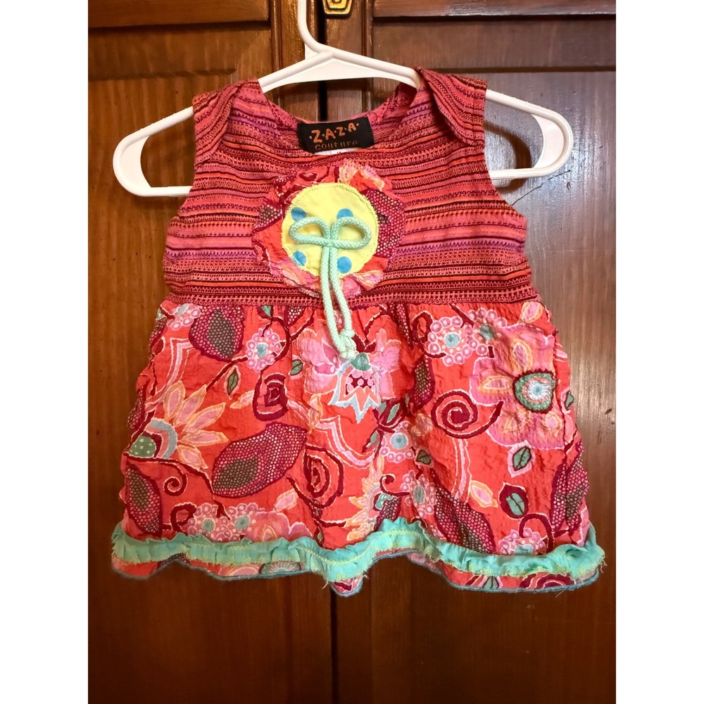 ZaZa Couture Girls Floral Boho Tunic Dress Size 18M Boutique Applique Ruffle